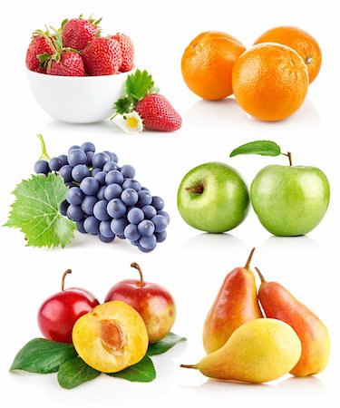 simsearch:400-05664164,k - set fresh fruits with green leaves isolated on white background Stock Photo - Budget Royalty-Free & Subscription, Code: 400-05946462