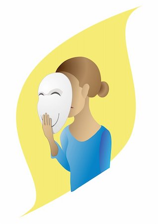 fake happiness mask - Vector image of a girl who hides his emotions under the mask Stock Photo - Budget Royalty-Free & Subscription, Code: 400-05946481