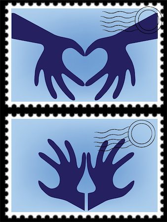 forming heart - Heart shaped by hand for logo postage stamp vector, post card. Blank post. Postcard. Mail border, postal frame. Stock Photo - Budget Royalty-Free & Subscription, Code: 400-05946515