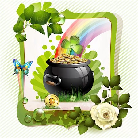 simsearch:400-05894214,k - St. Patrick's Day card design with clover and coins Stock Photo - Budget Royalty-Free & Subscription, Code: 400-05946554