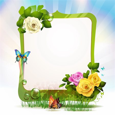 rose butterfly illustration - Mirror frame with roses and butterflies Stock Photo - Budget Royalty-Free & Subscription, Code: 400-05946562