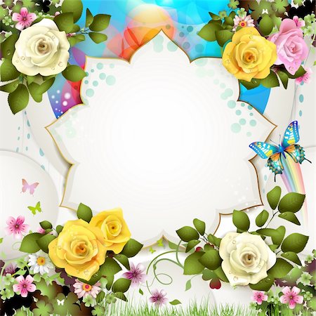 rose butterfly illustration - Springtime background with flowers and butterflies Stock Photo - Budget Royalty-Free & Subscription, Code: 400-05946563