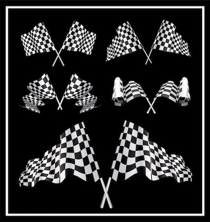 Checkered Flags set illustration on black background. Stock Photo - Budget Royalty-Free & Subscription, Code: 400-05946606