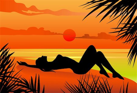 Vector illustration of a girl lying on the beach silohuette Photographie de stock - Aubaine LD & Abonnement, Code: 400-05946727