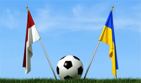 simsearch:400-04186091,k - Flags of Ukraine and Poland on a lawn and a soccer ball-rendering Stock Photo - Budget Royalty-Free & Subscription, Code: 400-05946918