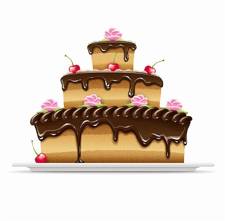 sweet chocolate cake for birthday holiday. Vector illustration isolated on white background EPS10. Transparent objects used for shadows and lights drawing. Stockbilder - Microstock & Abonnement, Bildnummer: 400-05947543