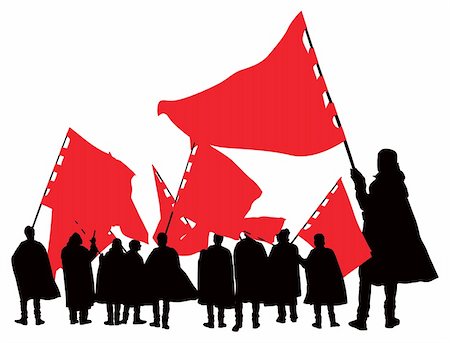 Goup of ten people with red flags. Vector color illustration. Stock Photo - Budget Royalty-Free & Subscription, Code: 400-05947553