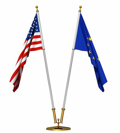 simsearch:400-04186091,k - Flags of USA  and European union on golden pedestal isolated on white Stock Photo - Budget Royalty-Free & Subscription, Code: 400-05947605