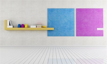 empty minimalist interior  with colored stucco wall - rendering Stock Photo - Budget Royalty-Free & Subscription, Code: 400-05941236