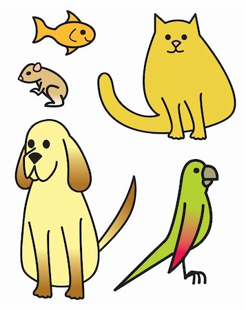 perruche - Five common house pets drawn in a cartoon style. Photographie de stock - Aubaine LD & Abonnement, Code: 400-05941888