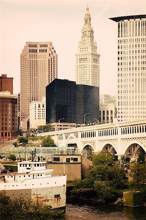 simsearch:400-06060171,k - Big Ship on Cuyahoga River in Cleveland Stock Photo - Budget Royalty-Free & Subscription, Code: 400-06059988