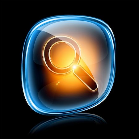 magnifier icon neon, isolated on black background Stock Photo - Budget Royalty-Free & Subscription, Code: 400-06064384