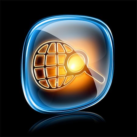 magnifier icon neon, isolated on black background Stock Photo - Budget Royalty-Free & Subscription, Code: 400-06064383