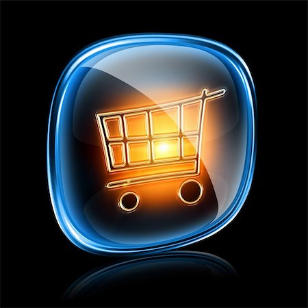 simsearch:400-04442555,k - shopping cart icon neon, isolated on black background Photographie de stock - Aubaine LD & Abonnement, Code: 400-06064399