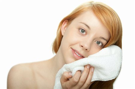 dry skin - young redhead woman dry face with towel Stock Photo - Budget Royalty-Free & Subscription, Code: 400-06064471