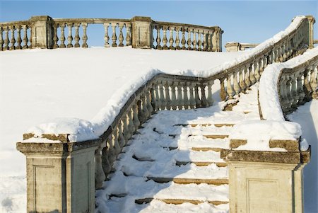Snow-bound stone stair of park Petergof in sun winter weather Stock Photo - Budget Royalty-Free & Subscription, Code: 400-06064607