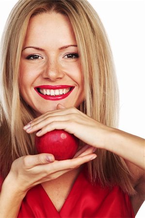 simsearch:400-04564926,k - woman eat red apple on white background Photographie de stock - Aubaine LD & Abonnement, Code: 400-06064814