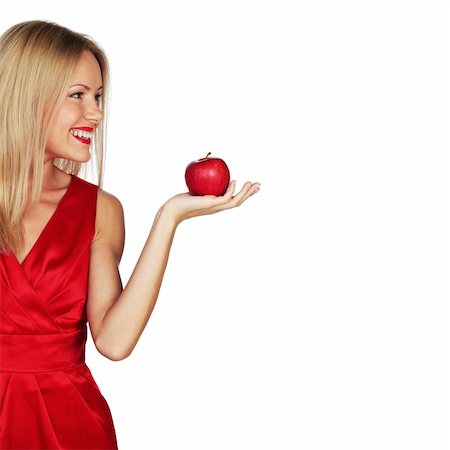 woman eat red apple on white background Stock Photo - Budget Royalty-Free & Subscription, Code: 400-06064813