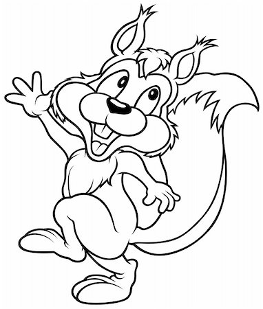 sketch characters - Happy Squirrel - Black and White Cartoon Illustration, Vector Stock Photo - Budget Royalty-Free & Subscription, Code: 400-06065101