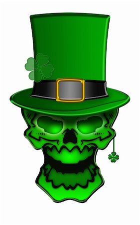 simsearch:400-08502521,k - St Patricks Day Green Skull with Leprechaun Hat with Shamrock Earrings Isolated on White Background Illustration Foto de stock - Super Valor sin royalties y Suscripción, Código: 400-06065293
