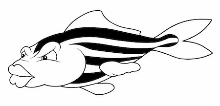 exotic underwater - Striped Fish - Black and White Cartoon Illustration, Vector Stock Photo - Budget Royalty-Free & Subscription, Code: 400-06065359