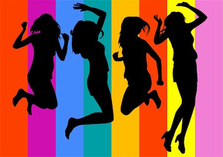 silhouette of dancers at party - Vector image jumping  beautiful girl Photographie de stock - Aubaine LD & Abonnement, Code: 400-06065600