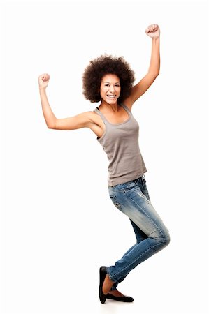 simsearch:400-06769983,k - Happy Afro-American young woman isolated on white with arms on the air Foto de stock - Royalty-Free Super Valor e Assinatura, Número: 400-06065815