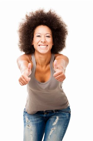 simsearch:400-06065810,k - Happy Afro-American young woman isolated on white doing a thumbs-up signal with her hand Foto de stock - Super Valor sin royalties y Suscripción, Código: 400-06065812
