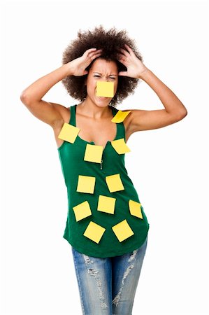 Beautiful young woman covered with post it notes all over the body, isolated on white background Stock Photo - Budget Royalty-Free & Subscription, Code: 400-06065835