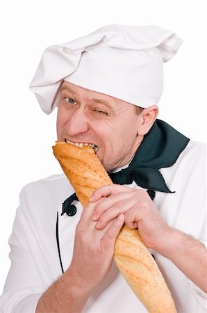 simsearch:400-06078465,k - funny chef eating loaf isolated on white background Stock Photo - Budget Royalty-Free & Subscription, Code: 400-06065862