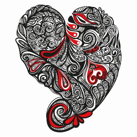 drawing in modern art - Black heart  with red highlights, hand drawn illustration Foto de stock - Super Valor sin royalties y Suscripción, Código: 400-06066202