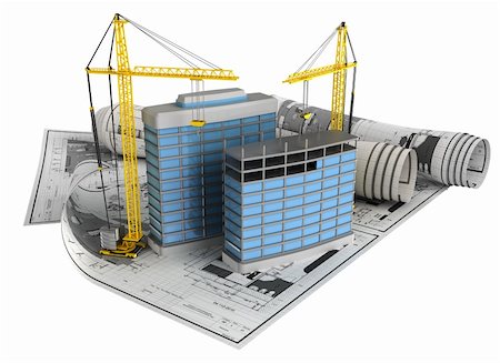 simsearch:400-06075783,k - 3d illustration of building construction concept, isoalted icon over white background Foto de stock - Super Valor sin royalties y Suscripción, Código: 400-06066571