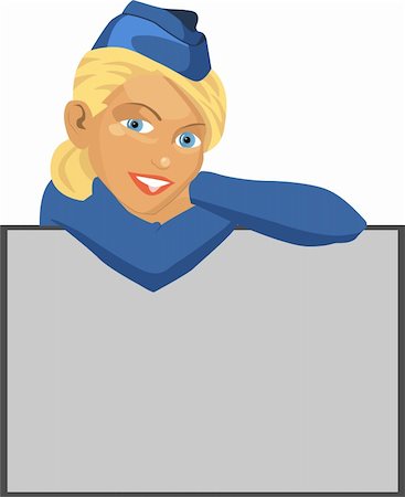 Vector illustration of a beautiful blonde stewardess with room for your text Stock Photo - Budget Royalty-Free & Subscription, Code: 400-06066739