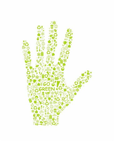 simsearch:400-05305041,k - go green eco pattern hand palm on white backdrop - bulb, leaf, globe, drop, apple, house, trash. Ecology concept. Photographie de stock - Aubaine LD & Abonnement, Code: 400-06066838
