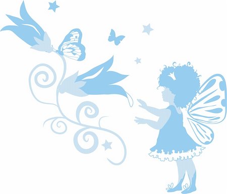 simsearch:400-05887739,k - Fairy little girl silhouette isolated on white background with flowers Stock Photo - Budget Royalty-Free & Subscription, Code: 400-06067234