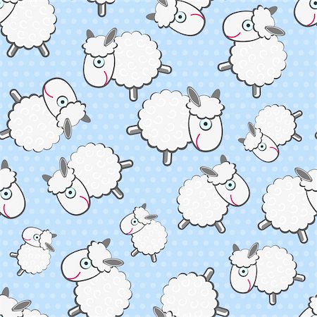 Cute White Sheeps Seamless Pattern on Light Blue Background Stock Photo - Budget Royalty-Free & Subscription, Code: 400-06067292