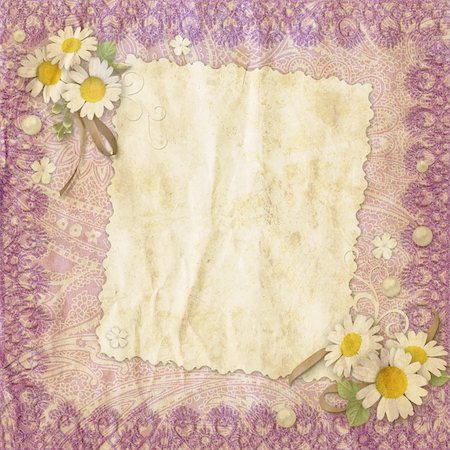 vintage background crumpled paper with a border of lace and chamomile flowers Stock Photo - Budget Royalty-Free & Subscription, Code: 400-06067352