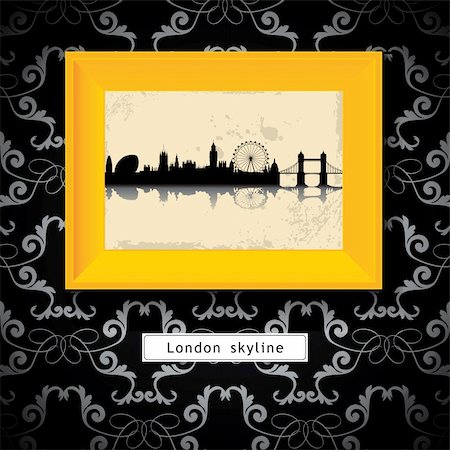 famous houses uk - grunge London skyline in yellow photo frame - vector illustration Stock Photo - Budget Royalty-Free & Subscription, Code: 400-06067401