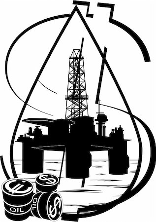 simsearch:400-07405336,k - Oil and gas industry. Black and white illustration. Fotografie stock - Microstock e Abbonamento, Codice: 400-06067491