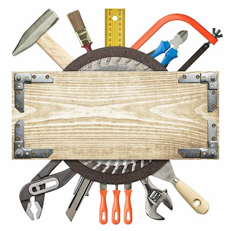 simsearch:400-04211340,k - Carpentry, construction background. Tools underneath the wood plank. Stockbilder - Microstock & Abonnement, Bildnummer: 400-06067525