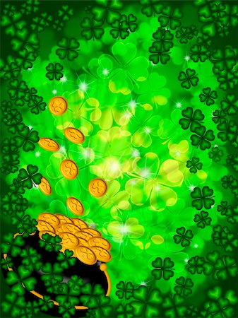 simsearch:400-08502521,k - St Patricks Day Pot of Gold on Four Leaf Clover Shamrock with Blurred Background Vertical Foto de stock - Super Valor sin royalties y Suscripción, Código: 400-06067722