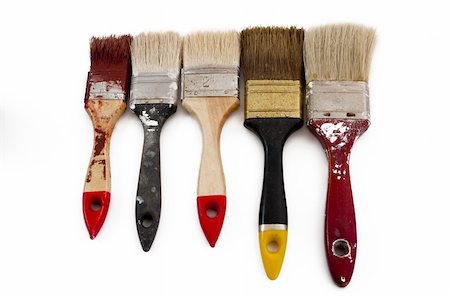 painter palette photography - brushes after use isolated on white background Stock Photo - Budget Royalty-Free & Subscription, Code: 400-06067781