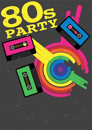 dance club signs - Retro Poster - 80s Party Flyer With Audio Cassette Tape Stock Photo - Budget Royalty-Free & Subscription, Code: 400-06068172