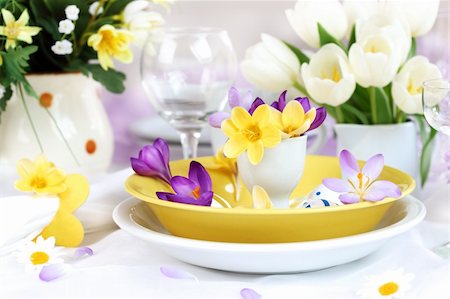 simsearch:400-08199792,k - Place setting for Easter with crocuses and Easter eggs Stock Photo - Budget Royalty-Free & Subscription, Code: 400-06068455