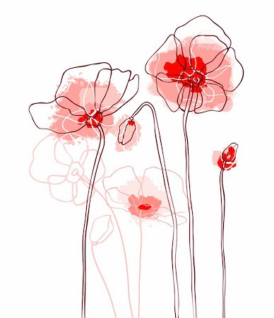 Red poppies on white background. Vector illustration Stock Photo - Budget Royalty-Free & Subscription, Code: 400-06068582