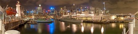 sydney night lights - Darling Harbour in Sydney, night panorama photo with HMAS battleship and other boats from Maritime museum. Stock Photo - Budget Royalty-Free & Subscription, Code: 400-06068669