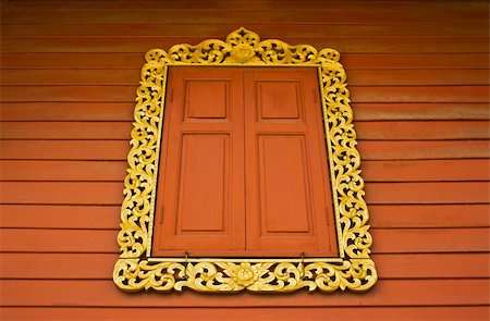 Ancient Golden carving wooden window of Thai temple in Bangkok, Thailand Stock Photo - Budget Royalty-Free & Subscription, Code: 400-06068809
