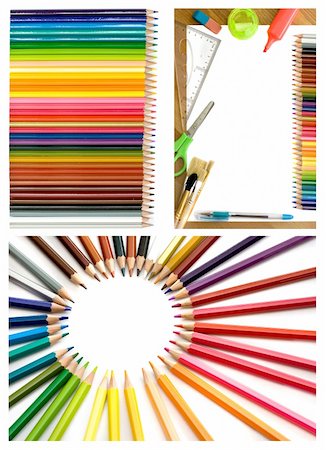 colorful pencils and office supplies collage Photographie de stock - Aubaine LD & Abonnement, Code: 400-06068983