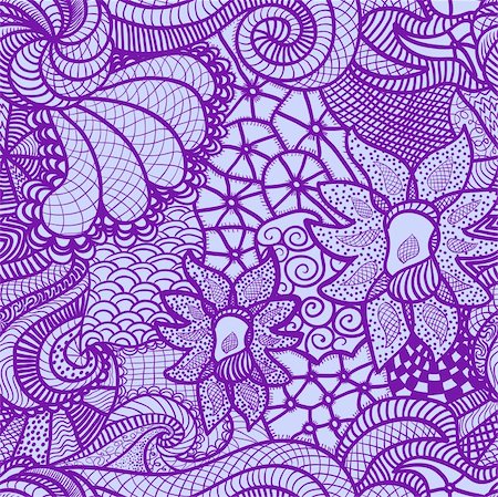 Hand drawn seamless pattern with various elements, flowers, waves Stock Photo - Budget Royalty-Free & Subscription, Code: 400-06069047