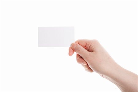 Business card in female hand isolated on white Stock Photo - Budget Royalty-Free & Subscription, Code: 400-06069127